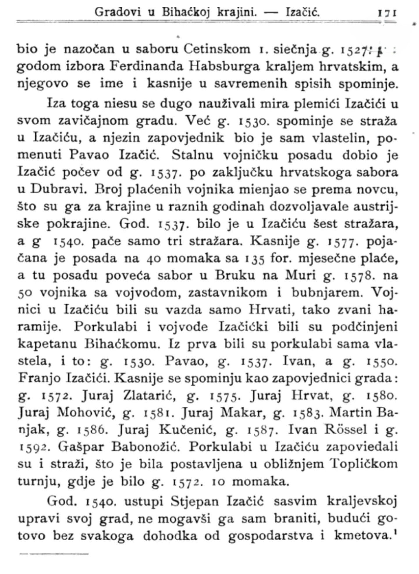 Druga stranica historijskog zapisa o vojnoj posadi Izačića
